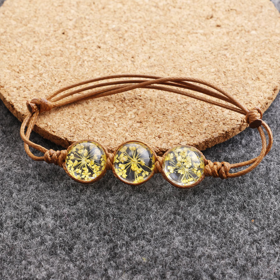 Wholesale Dried Flower Bracelet&Time Gemstone Narcissus Eternal Flower Weaving Bracelet